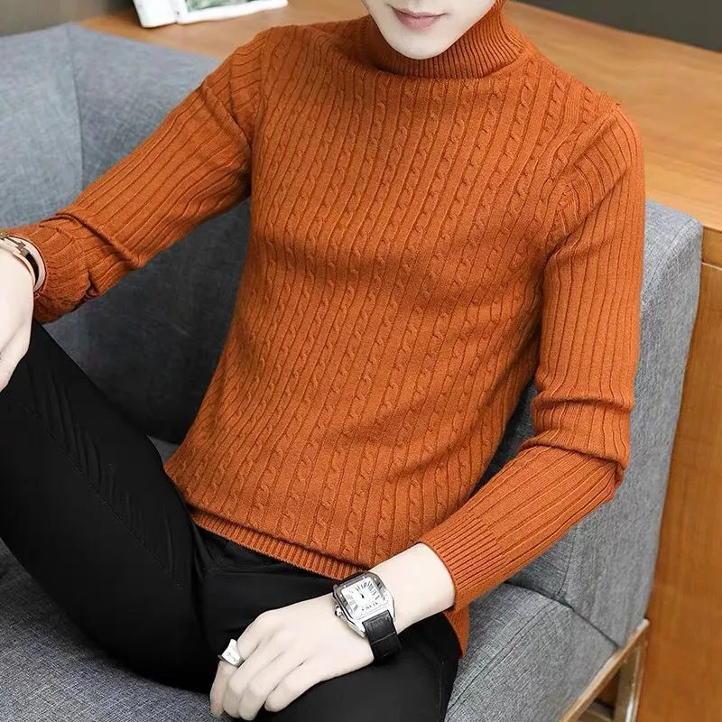 2022 Korean Slim Solid Color Turtleneck Sweater Mens Winter Long Sleeve Warm Knit Sweater