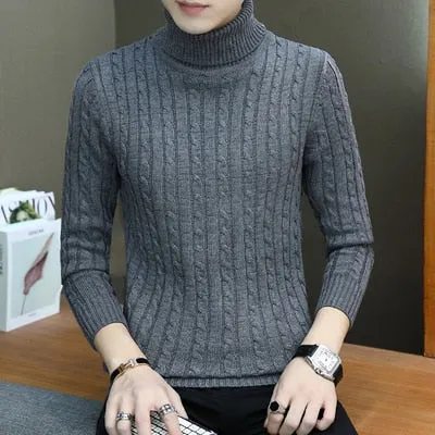2022 Korean Slim Solid Color Turtleneck Sweater Mens Winter Long Sleeve Warm Knit Sweater