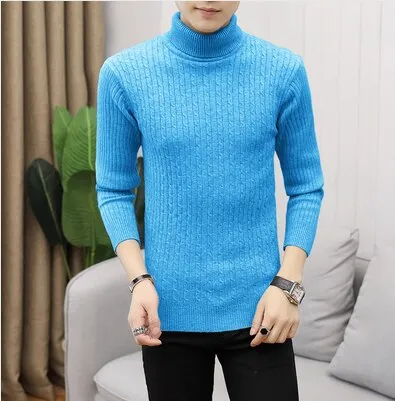 2022 Korean Slim Solid Color Turtleneck Sweater Mens Winter Long Sleeve Warm Knit Sweater