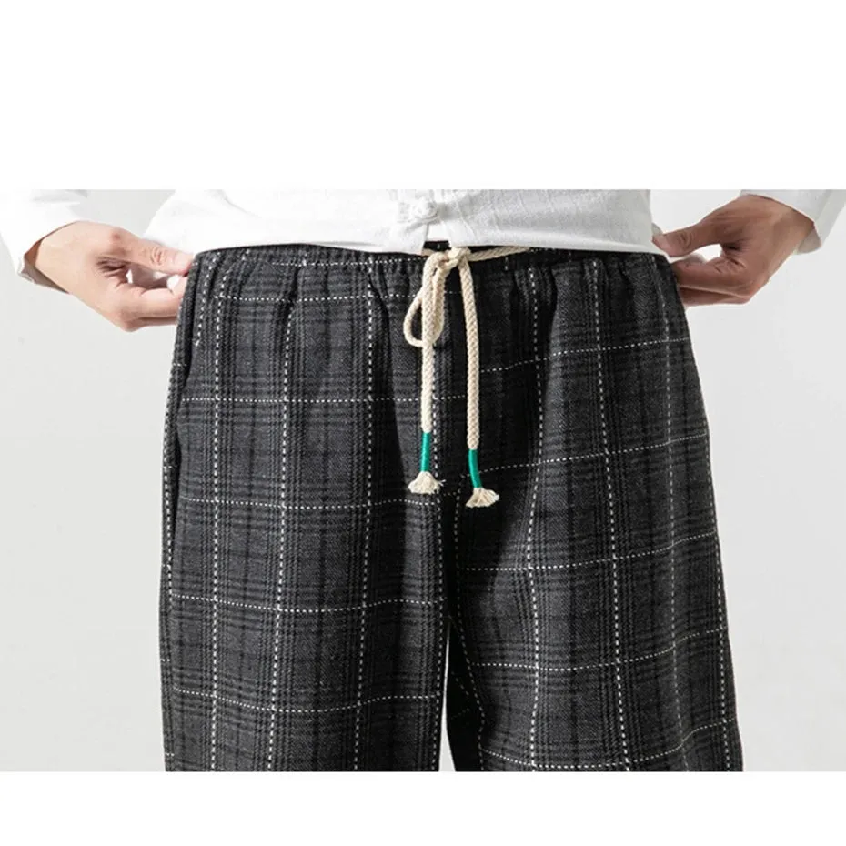 Aidase Plaid Harem Pants Men Hip Hop Streetwear Wool Pants Male Harajuku Vintage Trousers Elastic Waist US Size Clothes