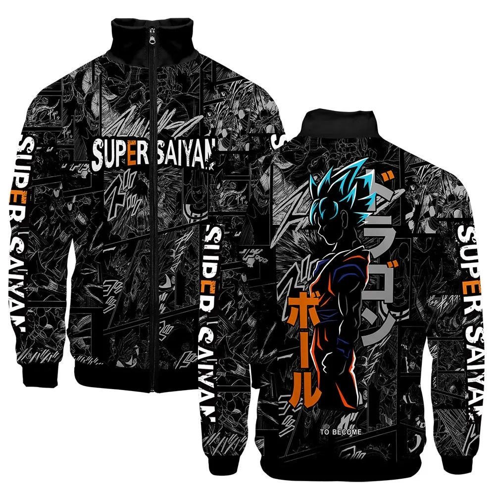 Anime Goku Jacket Stand Collar Clothes Men Boy 3D Hip Hop Clothes Personality Goku Zipper Jacket Men