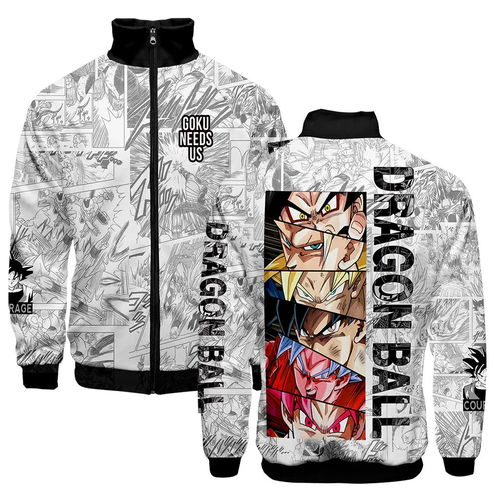 Anime Goku Jacket Stand Collar Clothes Men Boy 3D Hip Hop Clothes Personality Goku Zipper Jacket Men