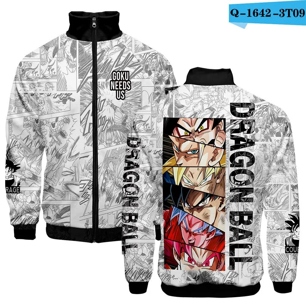 Anime Goku Jacket Stand Collar Clothes Men Boy 3D Hip Hop Clothes Personality Goku Zipper Jacket Men