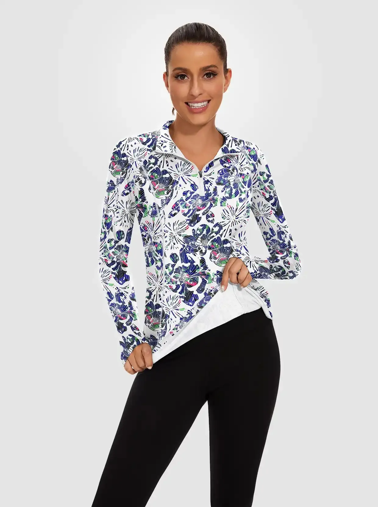 Blue Fireworks Quarter-zip Long-sleeve Fleece Tops for Women
