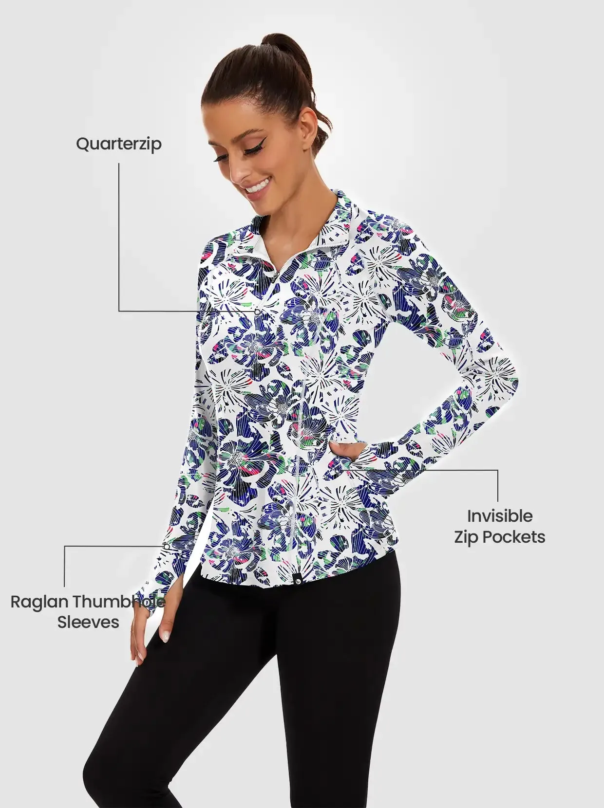 Blue Fireworks Quarter-zip Long-sleeve Fleece Tops for Women