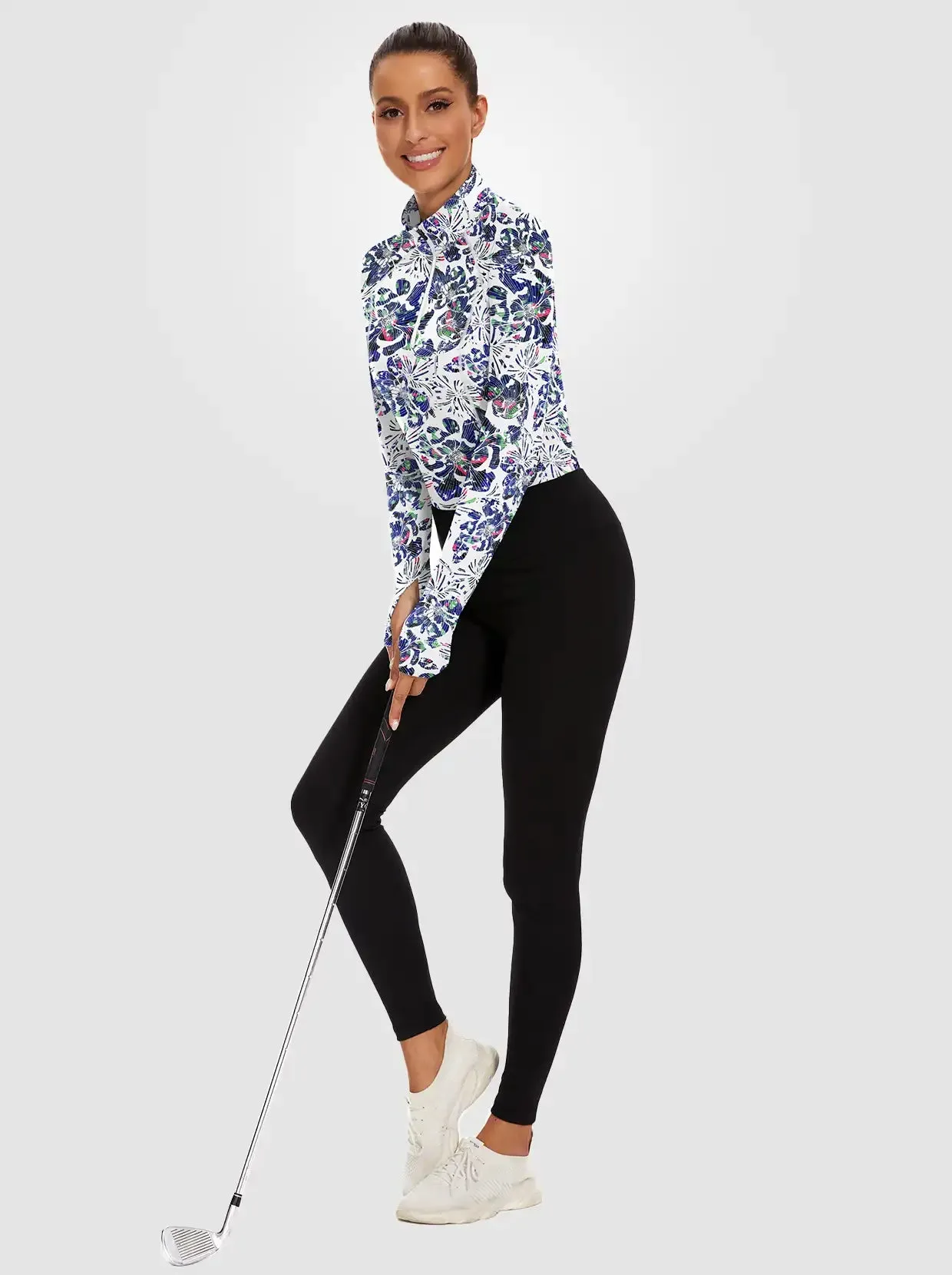 Blue Fireworks Quarter-zip Long-sleeve Fleece Tops for Women