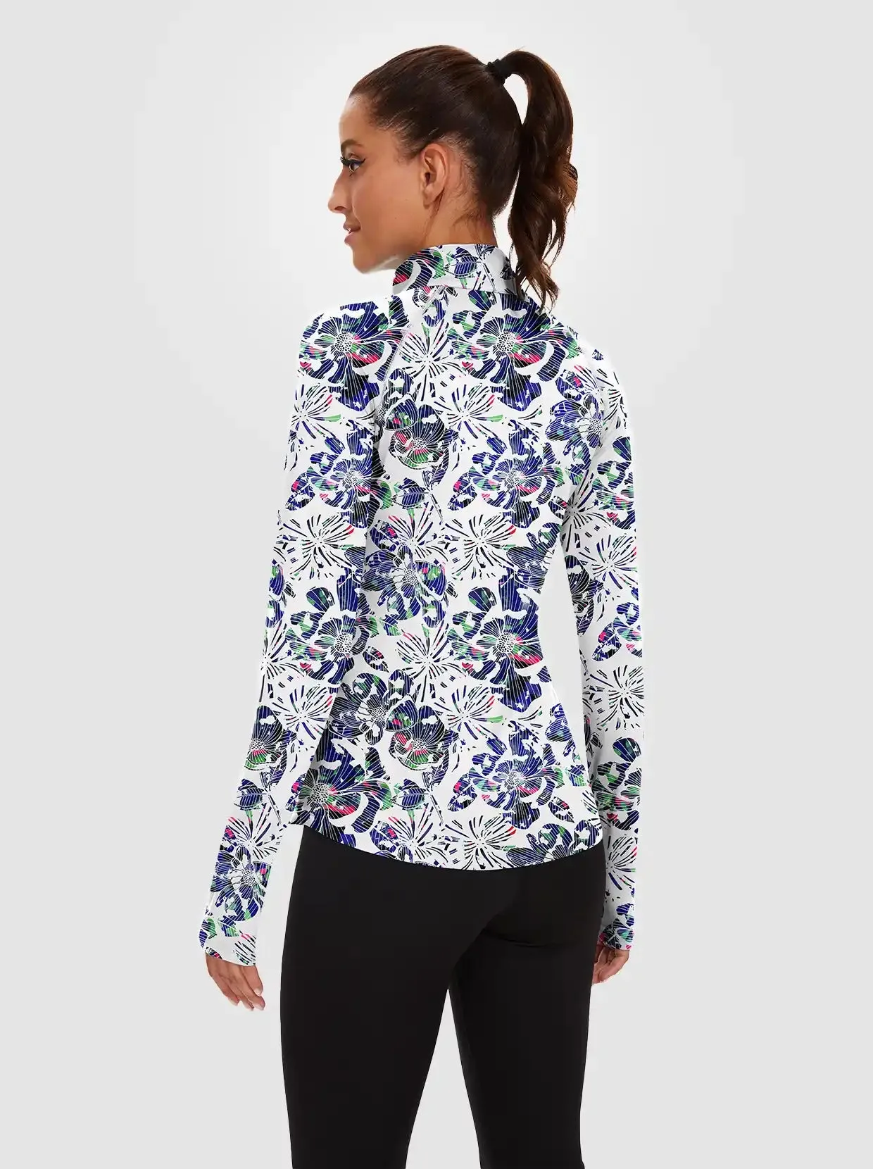 Blue Fireworks Quarter-zip Long-sleeve Fleece Tops for Women