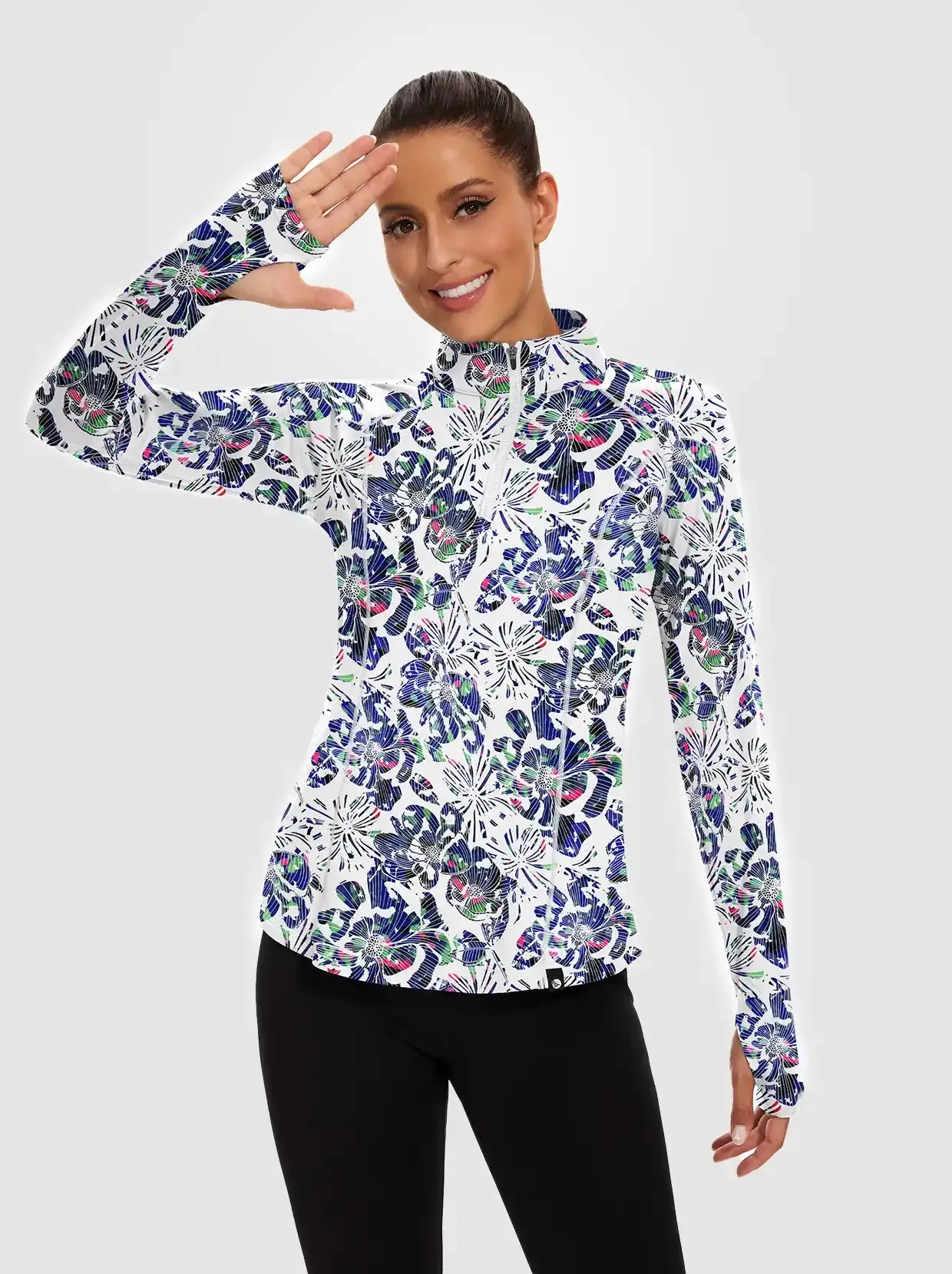 Blue Fireworks Quarter-zip Long-sleeve Fleece Tops for Women