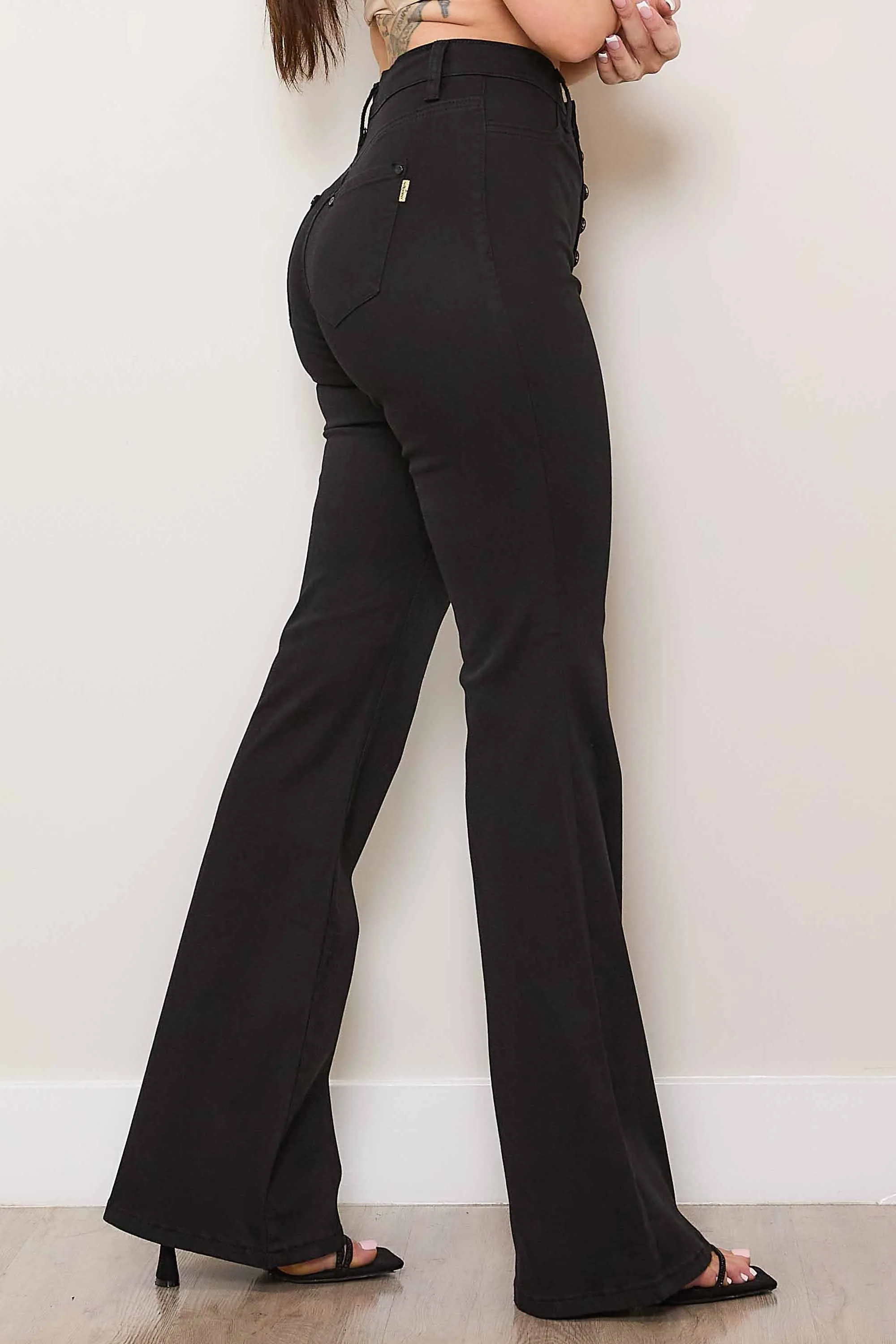 Essential Button Up Black Bootcut Jeans