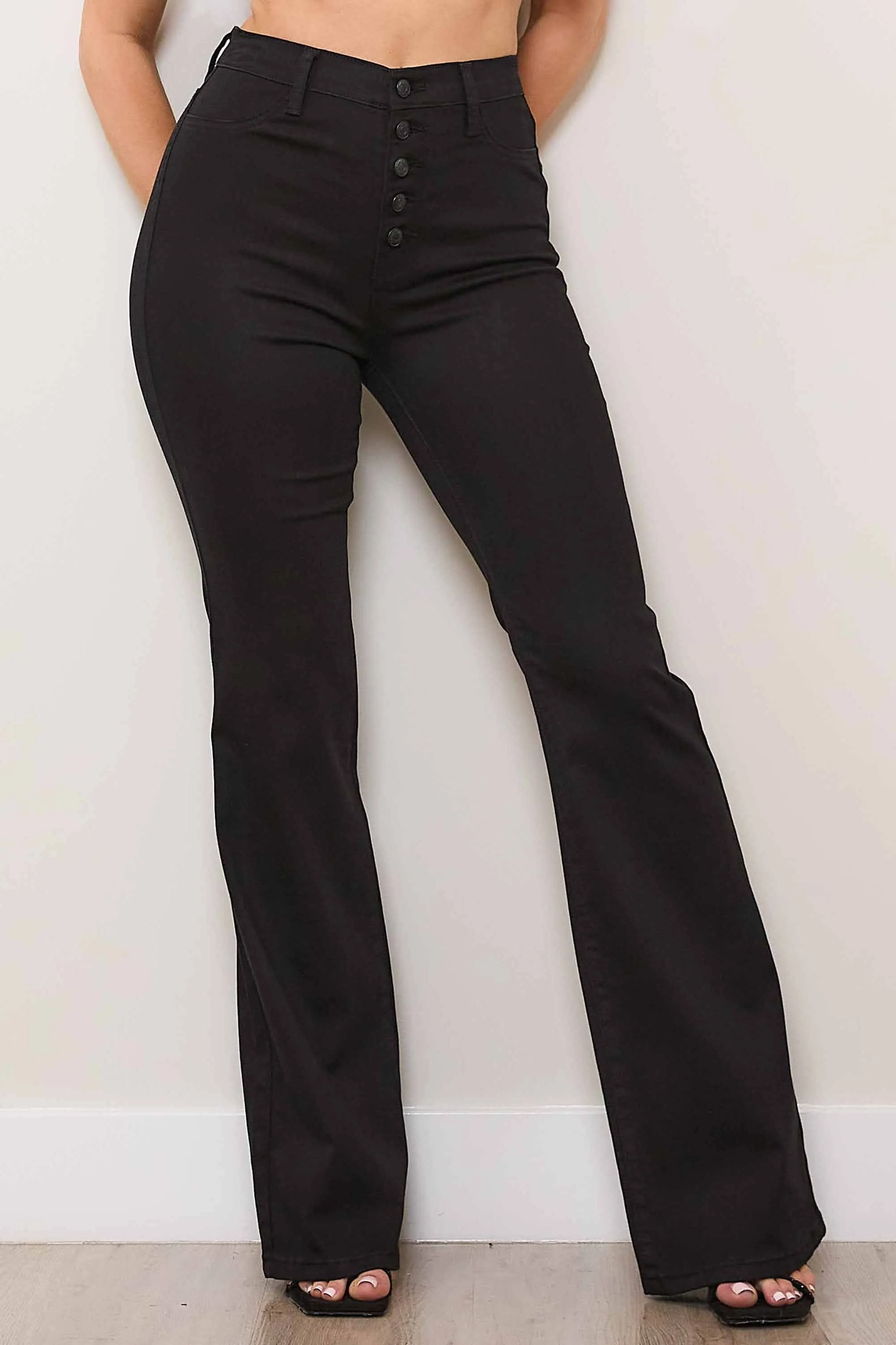 Essential Button Up Black Bootcut Jeans