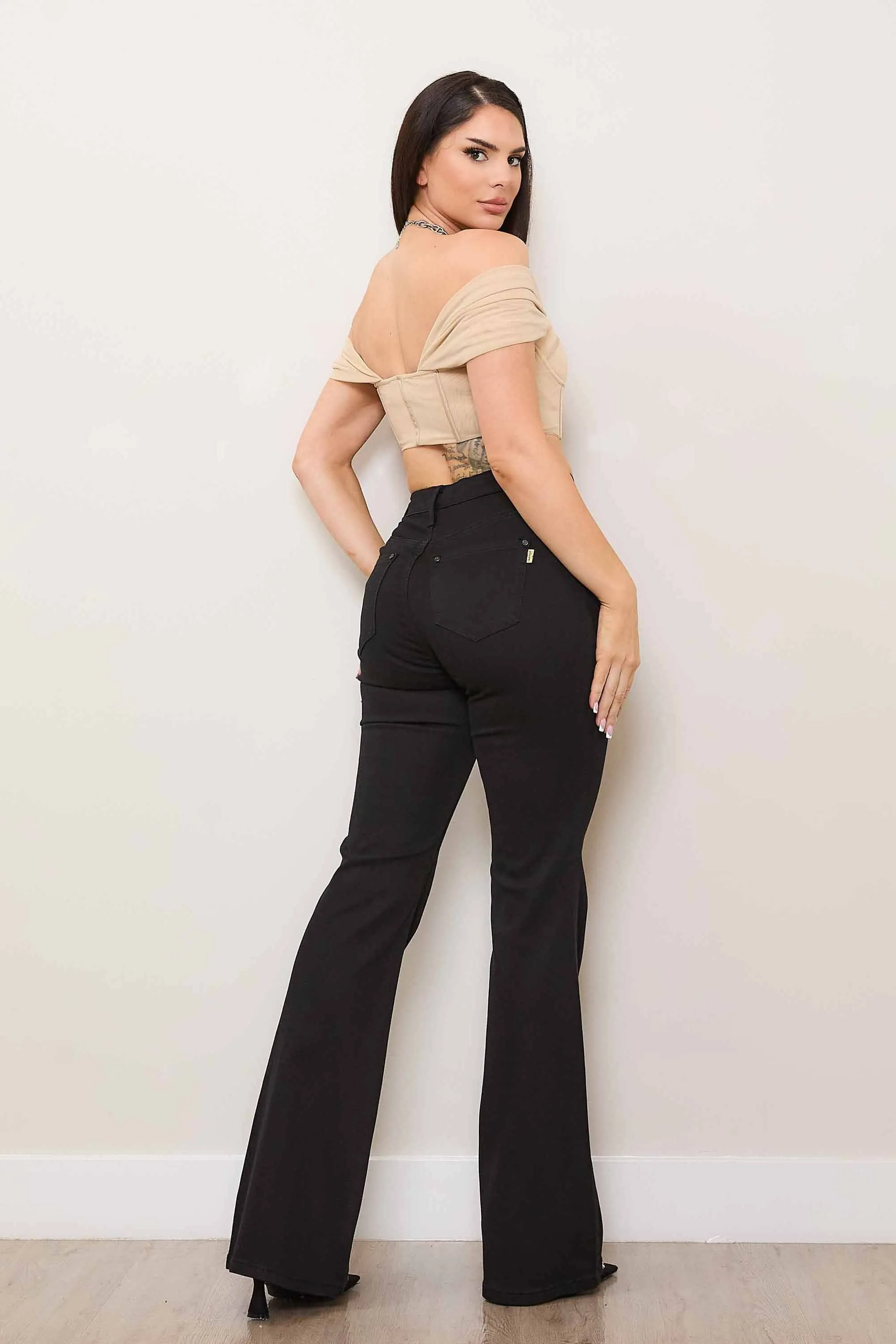 Essential Button Up Black Bootcut Jeans
