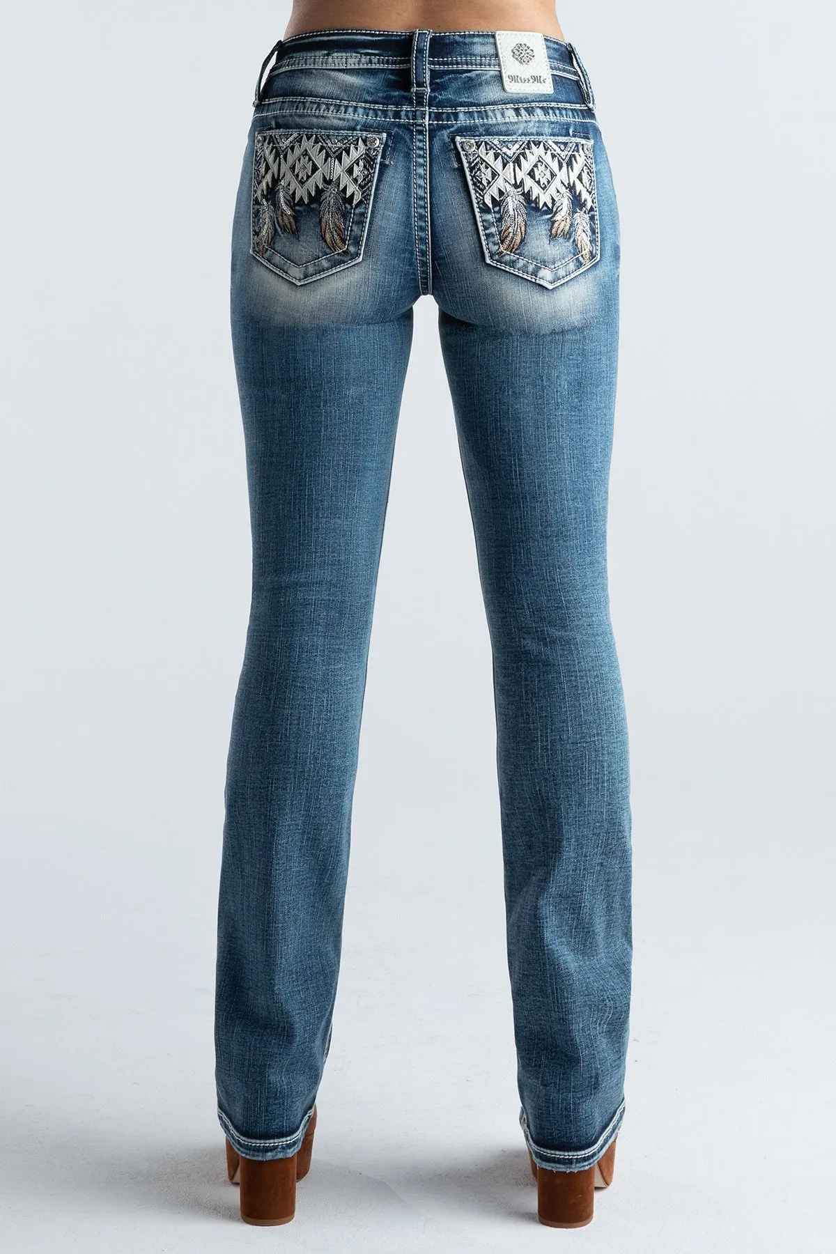 Miss Me Aztec Feather Slim Bootcut Jeans