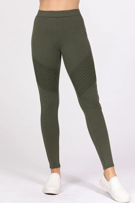 Pintuck Detail Moto High Waist Leggings- 2 Colors